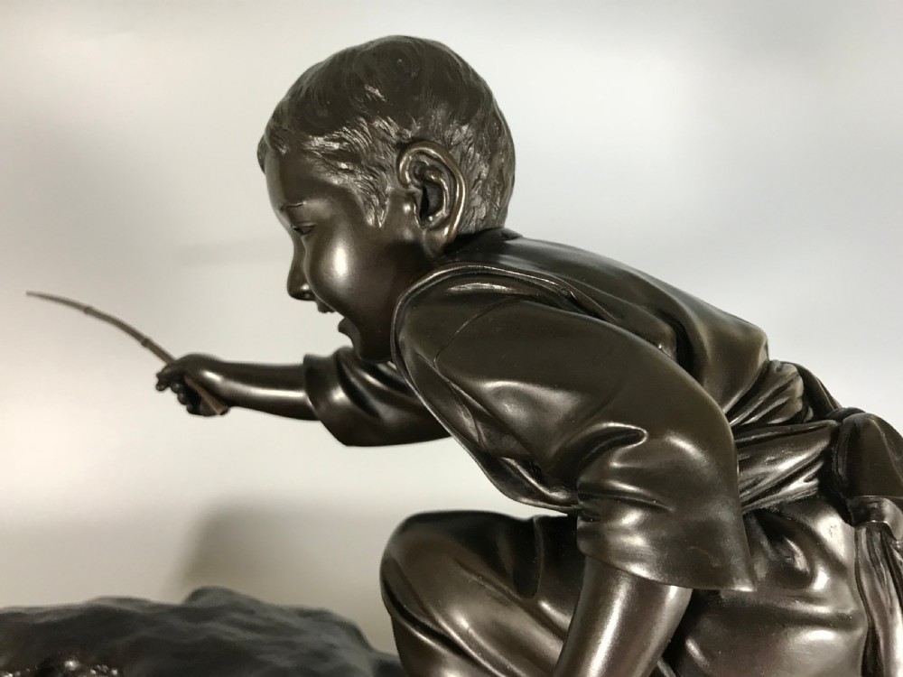 JAPANESE BRONZE OF BOY CRAB FISHING View XI
