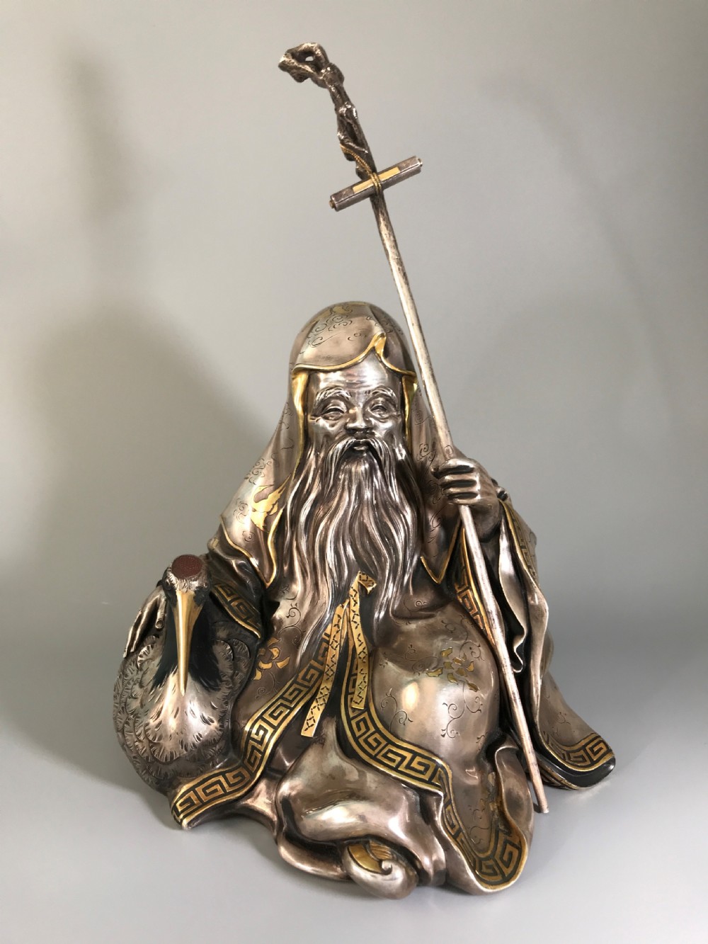 ANTIQUE JAPANESE SILVER FIGURE of JUROJIN