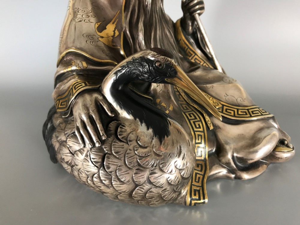 ANTIQUE JAPANESE SILVER FIGURE of JUROJIN View III