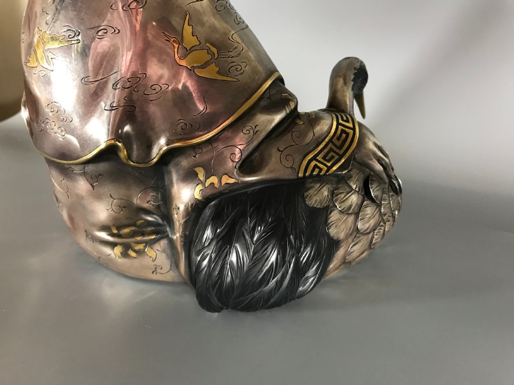 ANTIQUE JAPANESE SILVER FIGURE of JUROJIN View V