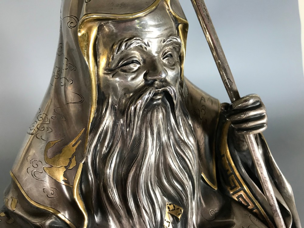 ANTIQUE JAPANESE SILVER FIGURE of JUROJIN View VI
