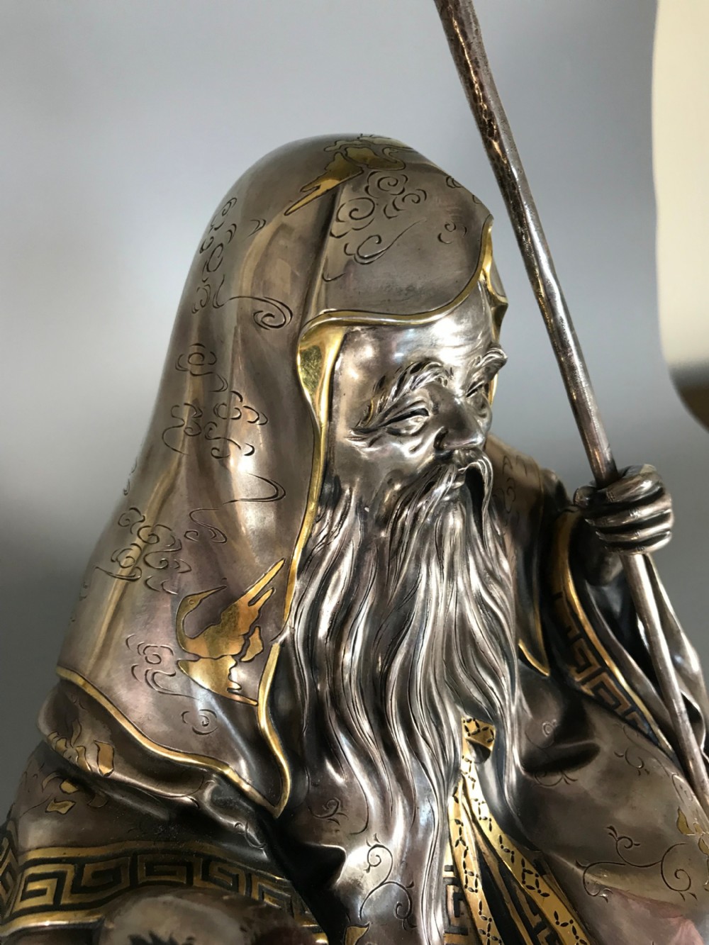 ANTIQUE JAPANESE SILVER FIGURE of JUROJIN View VIII