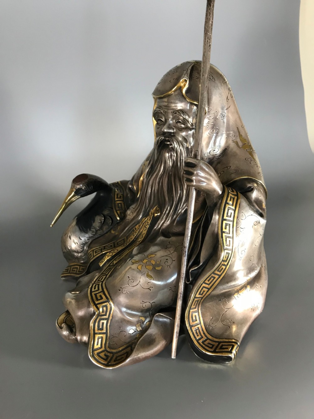 ANTIQUE JAPANESE SILVER FIGURE of JUROJIN View IX