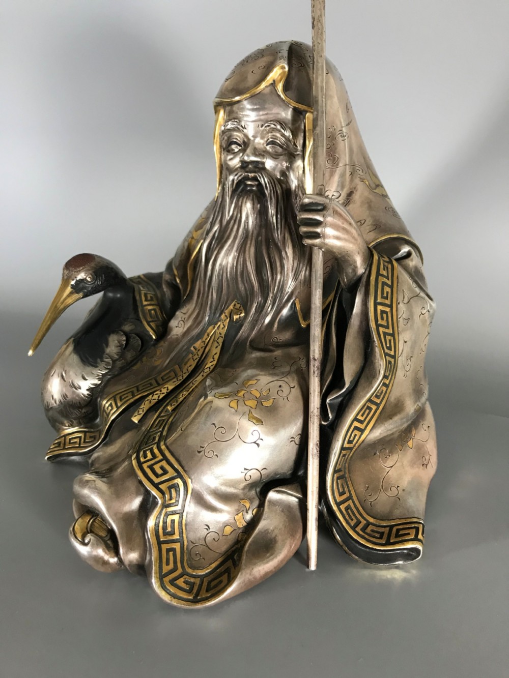 ANTIQUE JAPANESE SILVER FIGURE of JUROJIN View XI
