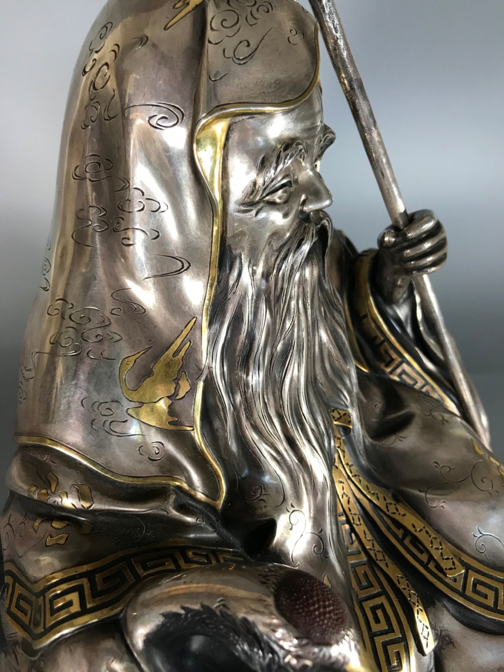 ANTIQUE JAPANESE SILVER FIGURE of JUROJIN View XII