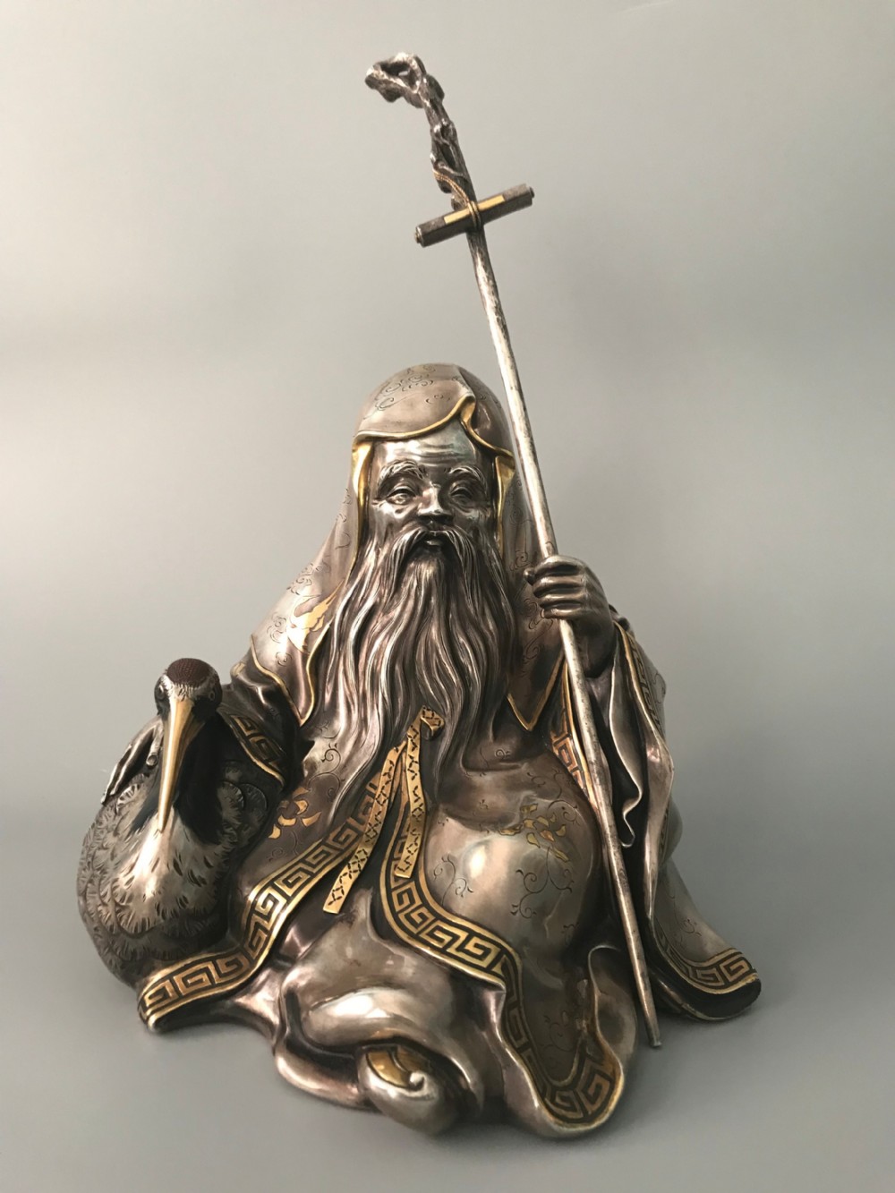 ANTIQUE JAPANESE SILVER FIGURE of JUROJIN View XV