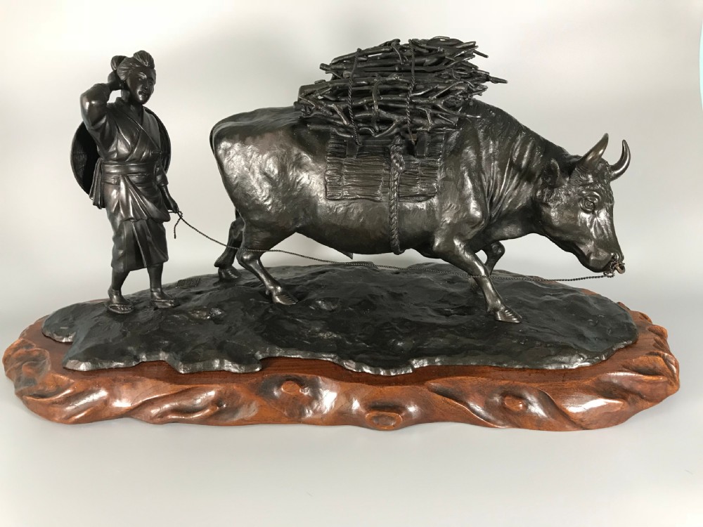 LARGE ANTIQUE JAPANESE BRONZE WATER BUFFALO