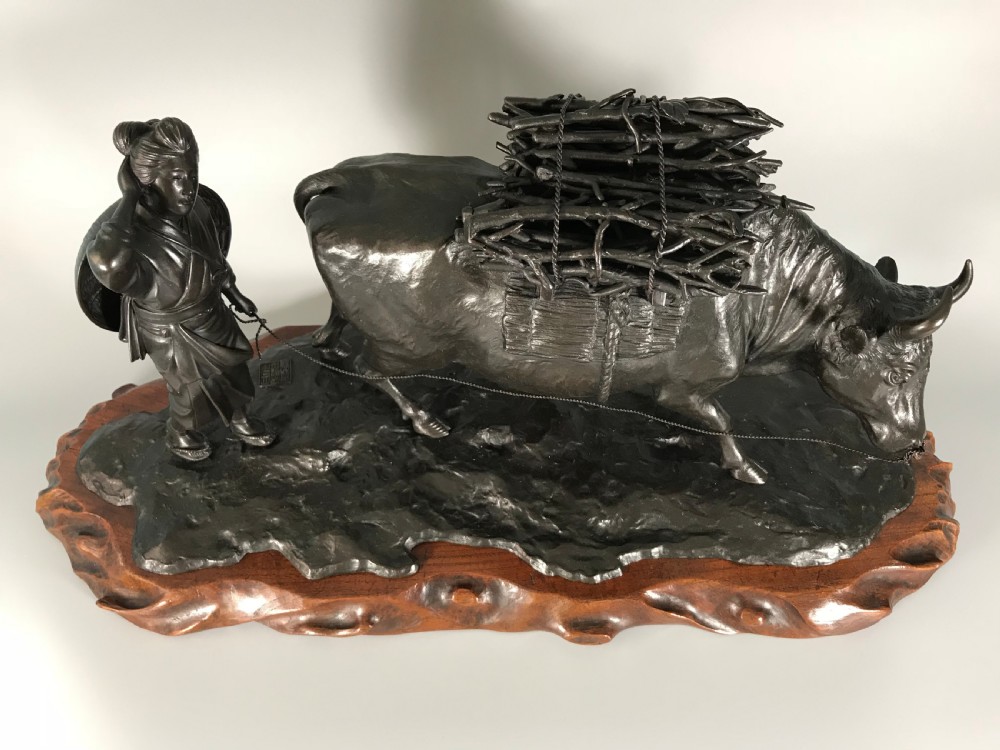 LARGE ANTIQUE JAPANESE BRONZE WATER BUFFALO View VI