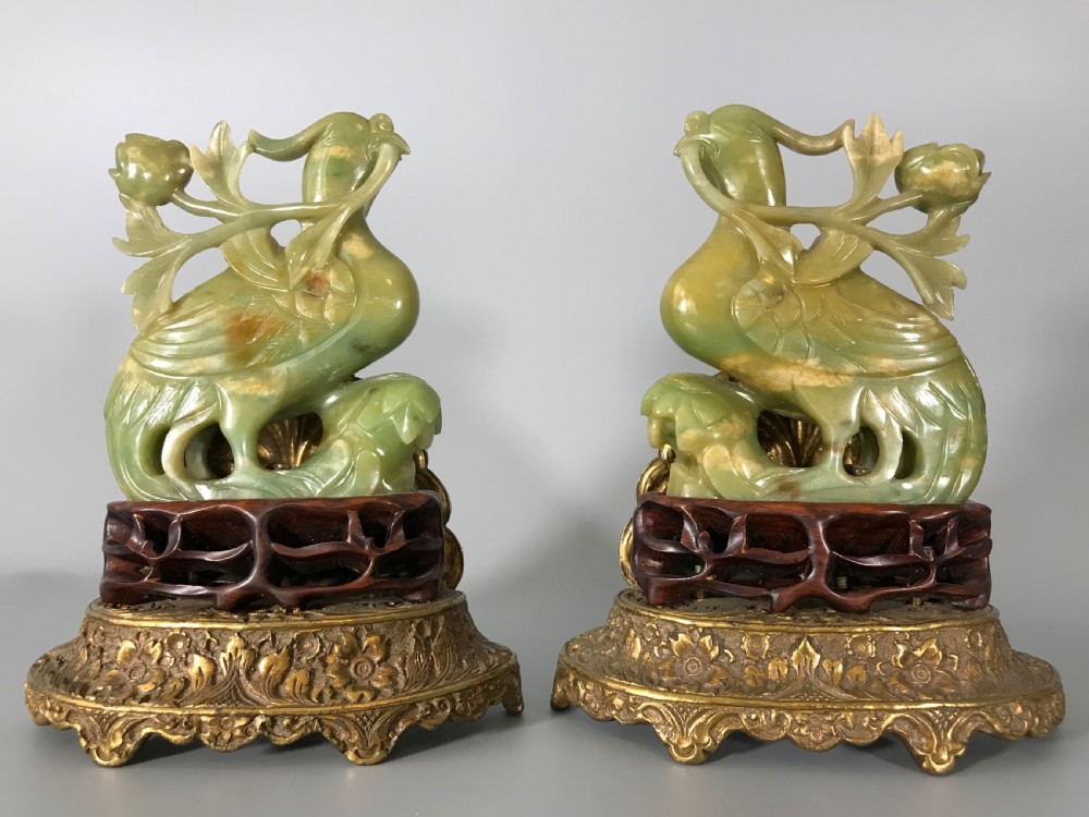 PAIR CHINESE NEPHRITE/JADE PHOENIX BIRDS