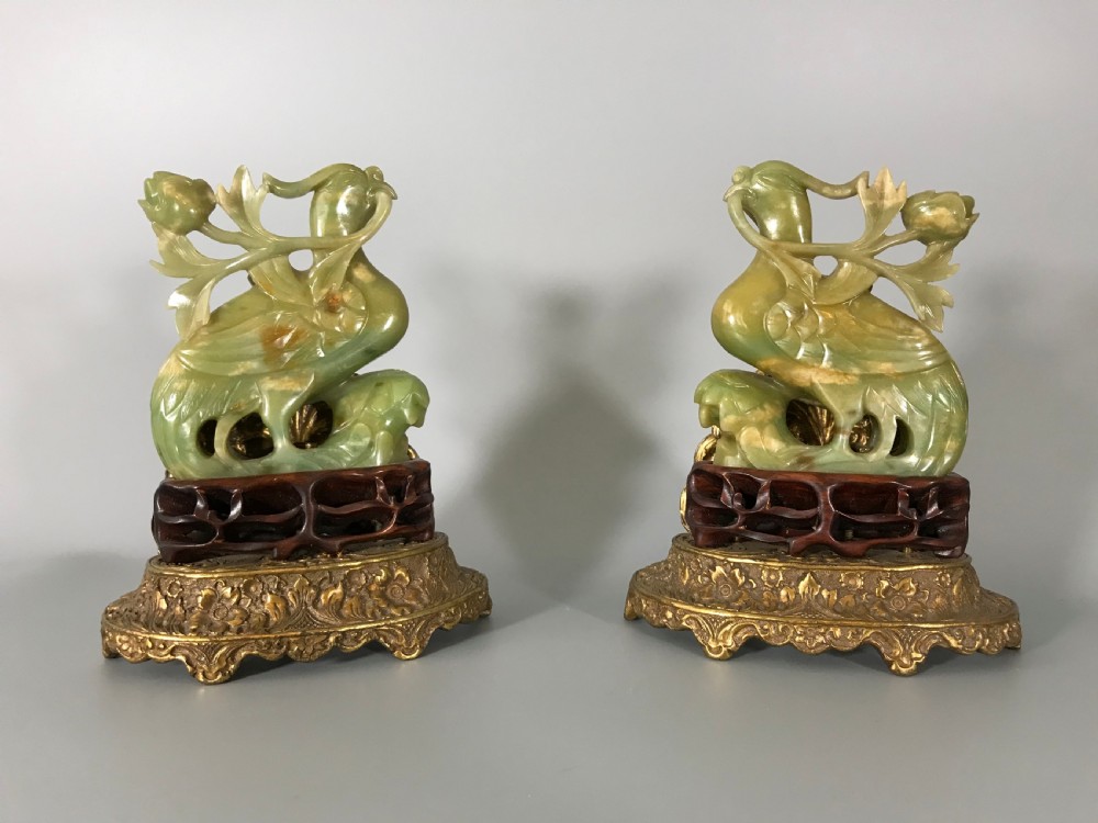 PAIR CHINESE NEPHRITE/JADE PHOENIX BIRDS View II