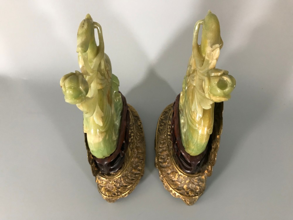 PAIR CHINESE NEPHRITE/JADE PHOENIX BIRDS View III