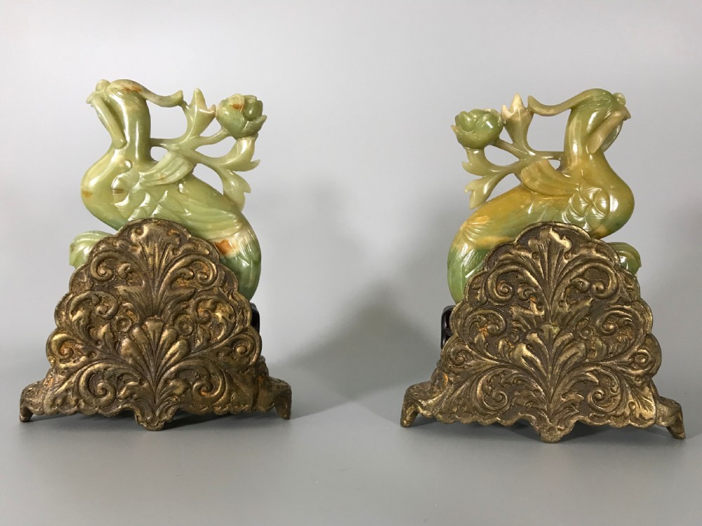 PAIR CHINESE NEPHRITE/JADE PHOENIX BIRDS View IV