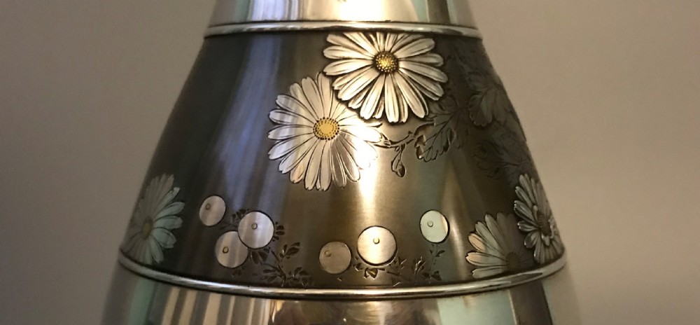 JAPANESE SILVER ,MIXED METAL VASE. View II