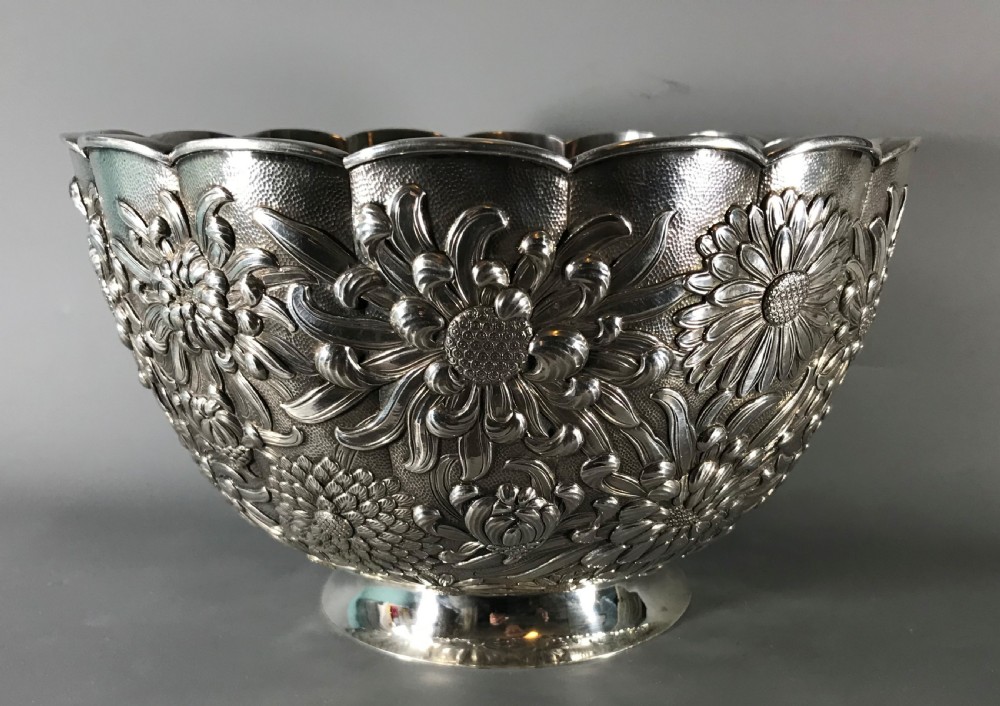 LARGE ANTIQUE JAPANESE 
 SILVER BOWL