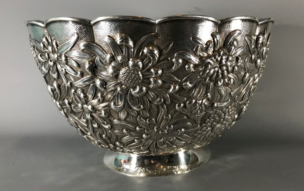 LARGE ANTIQUE JAPANESE 
 SILVER BOWL View II