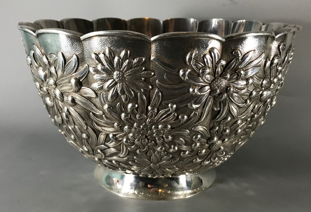 LARGE ANTIQUE JAPANESE 
 SILVER BOWL View V