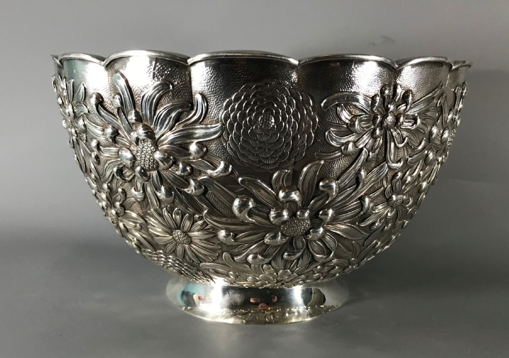 LARGE ANTIQUE JAPANESE 
 SILVER BOWL View VI