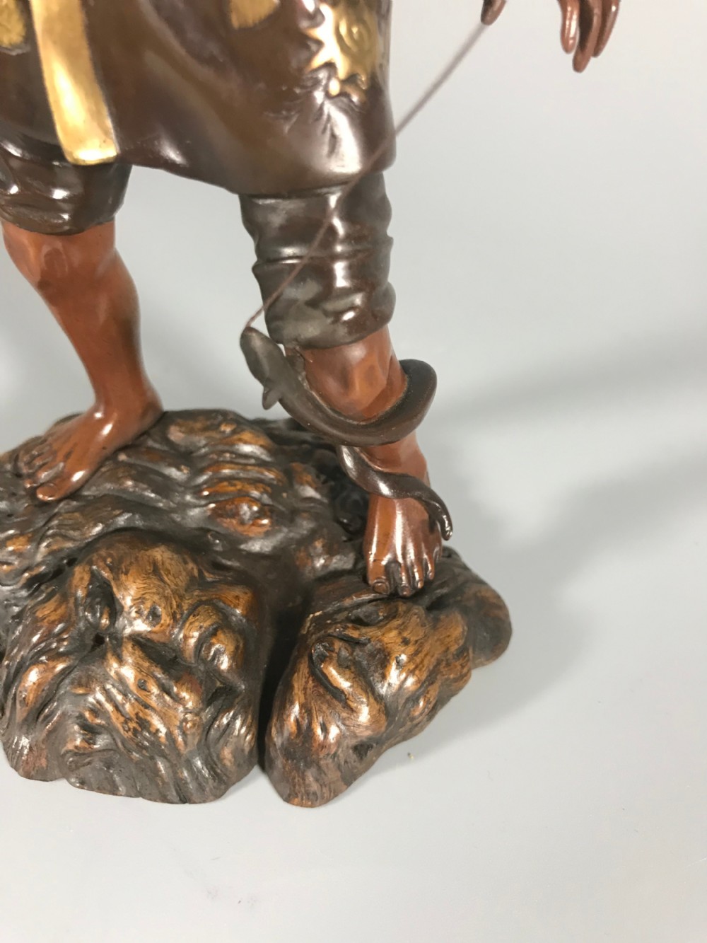 Japanese bronze okimono of a fisherman View III