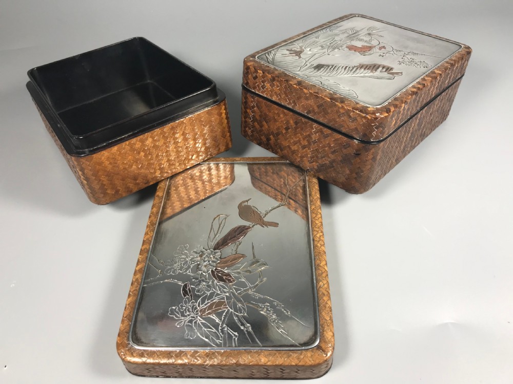 Japanese lacquer and mixed metal boxes