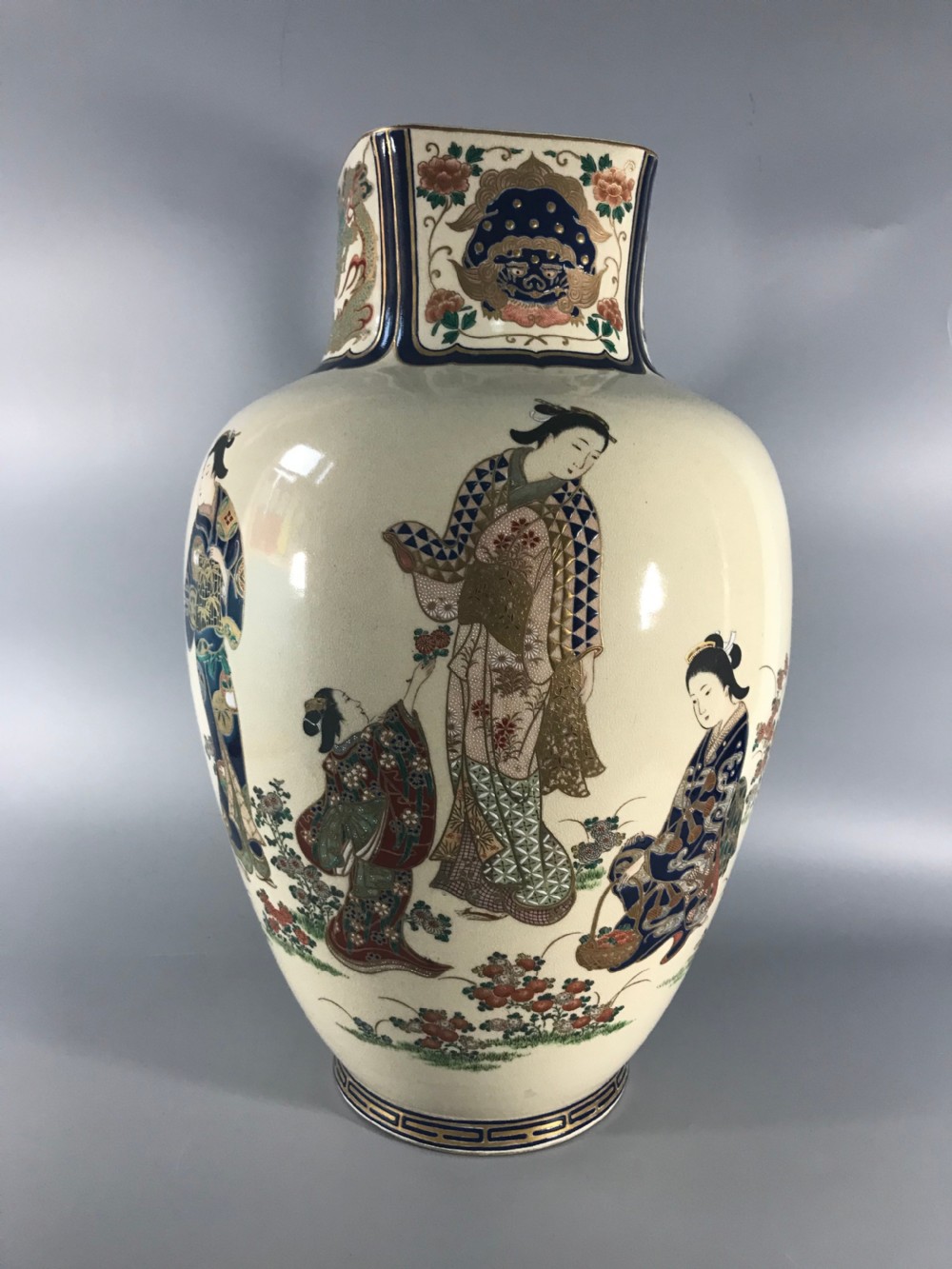Huge Antique  Japanese Satsuma vase .