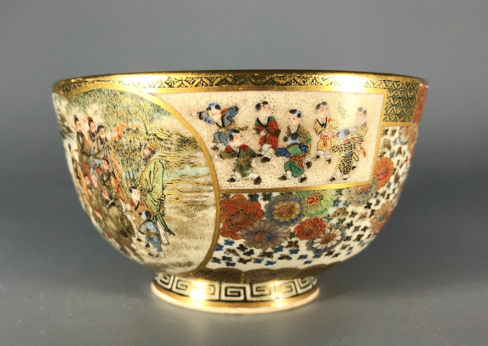 JAPANESE SATSUMA TEA BOWL by HANKINZAN View II