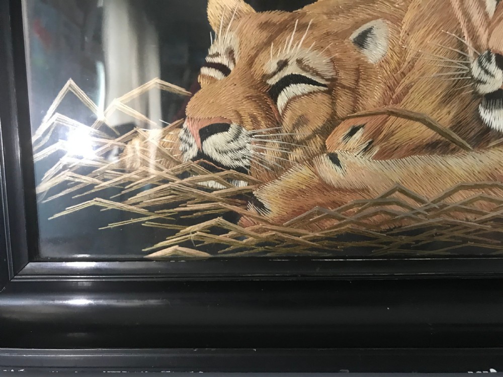 Antique Japanese silk work of Lion and Lioness. View III