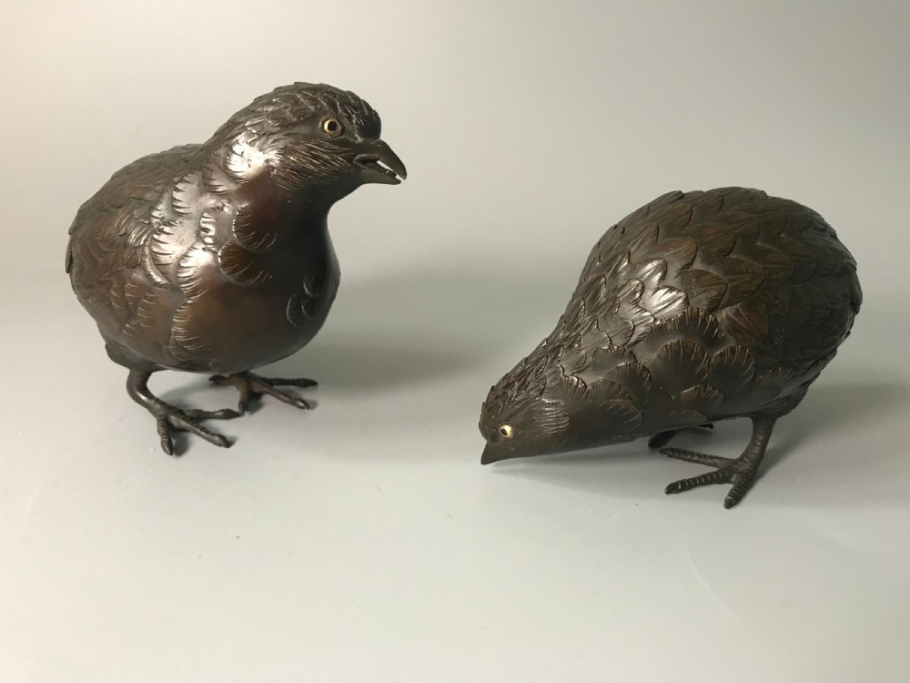 Charming pair of Japanese Bronze Quails. View II