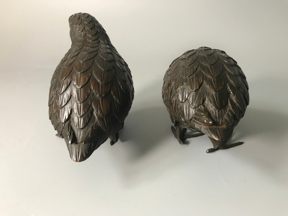 Charming pair of Japanese Bronze Quails. View III