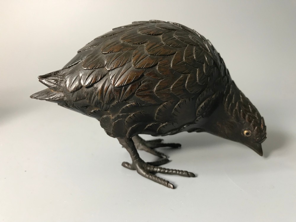 Charming pair of Japanese Bronze Quails. View V