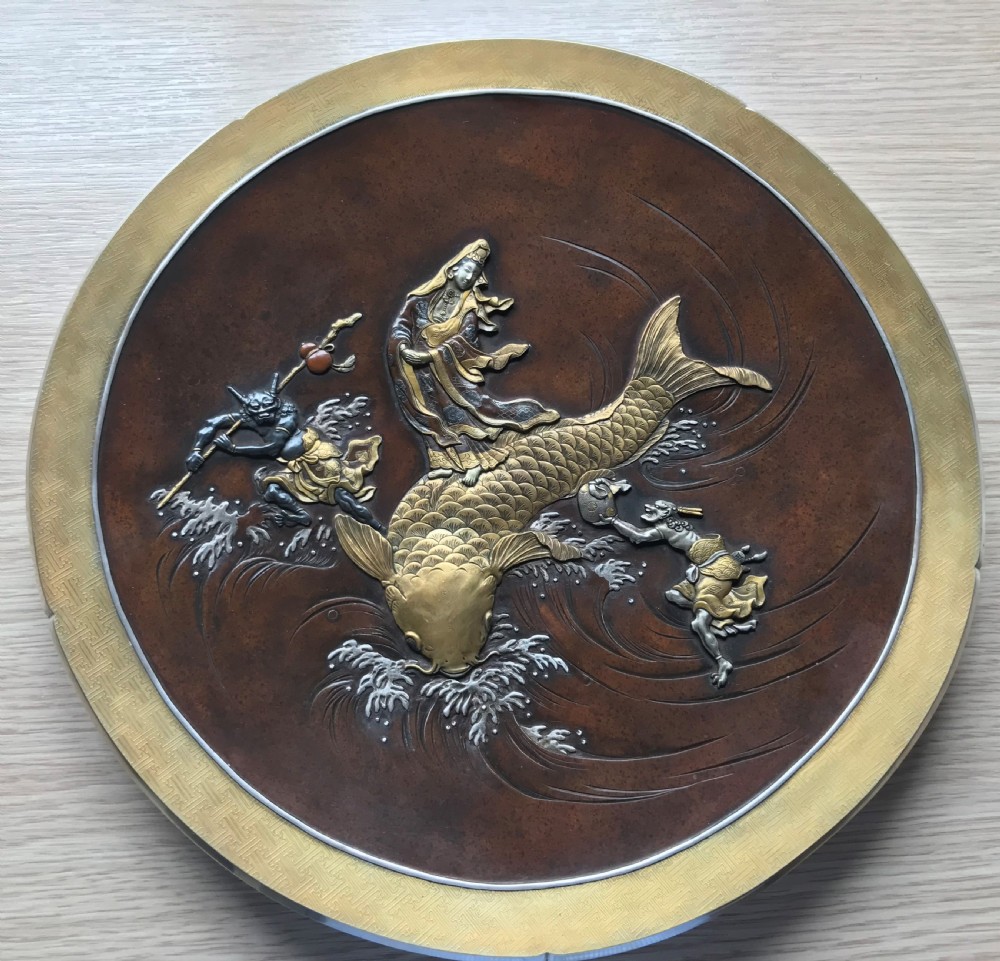 ANTIQUE JAPANESE BRONZE PLAQUE BY NOGAWA .