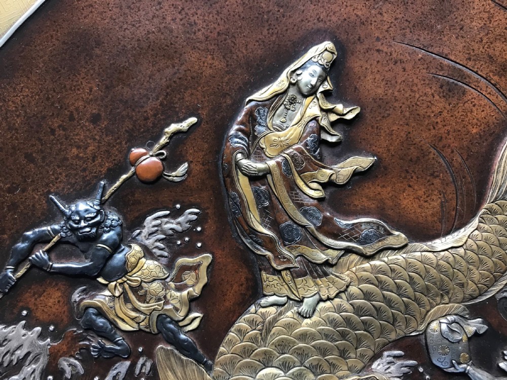 ANTIQUE JAPANESE BRONZE PLAQUE BY NOGAWA . View II