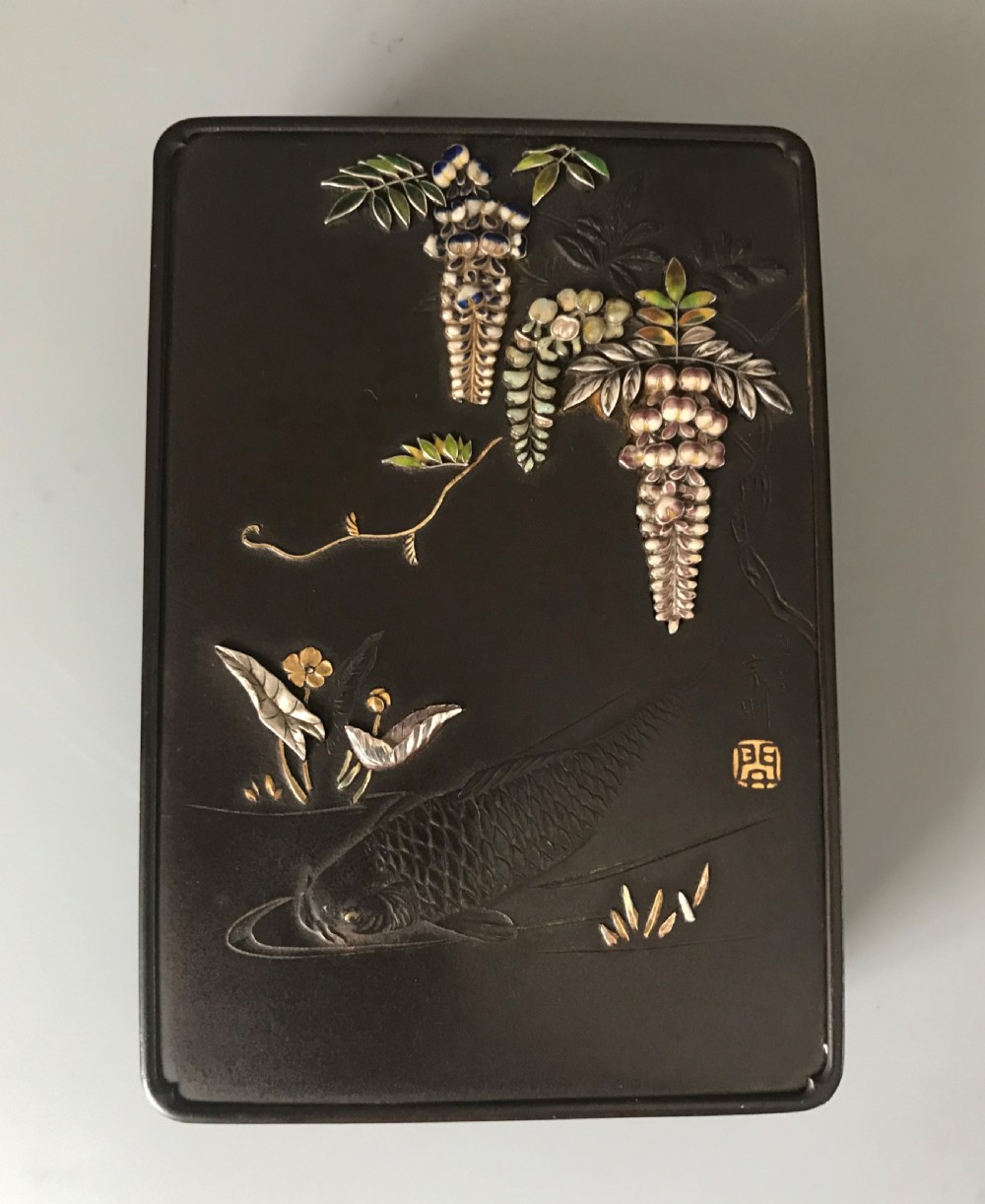 Japanese Iron , Enamel and Mixed metal Box.