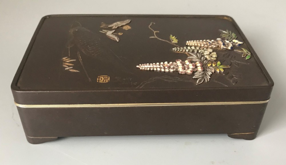 Japanese Iron , Enamel and Mixed metal Box. View II