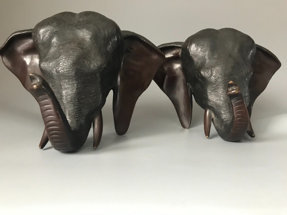 Japanese bronze elephant bookends. View III