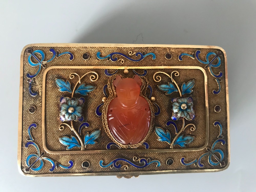 Chinese hardstone and enamel mounted silver box. View III