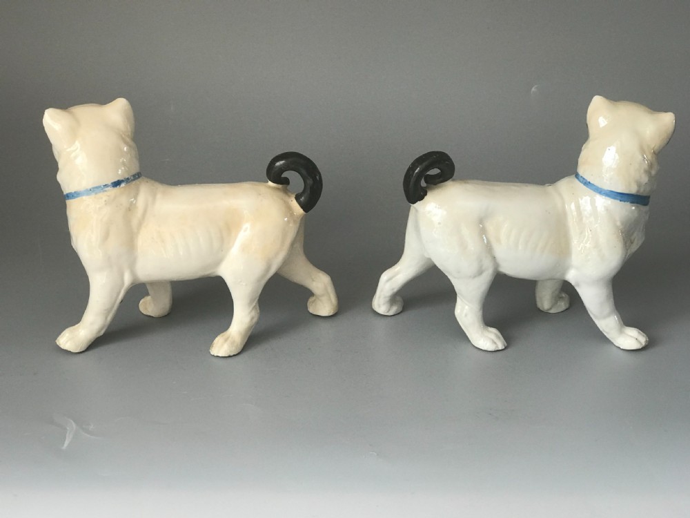 Pair Continental porcelain pug dogs . View II