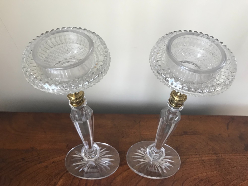 Pair of crystal Cricklight nightlights on stands. View II