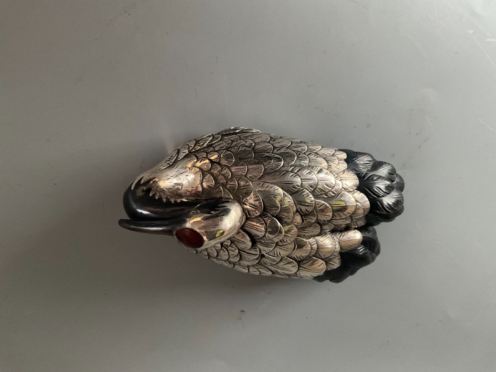 JAPANESE SILVER CRANE FORM KORO. View IV