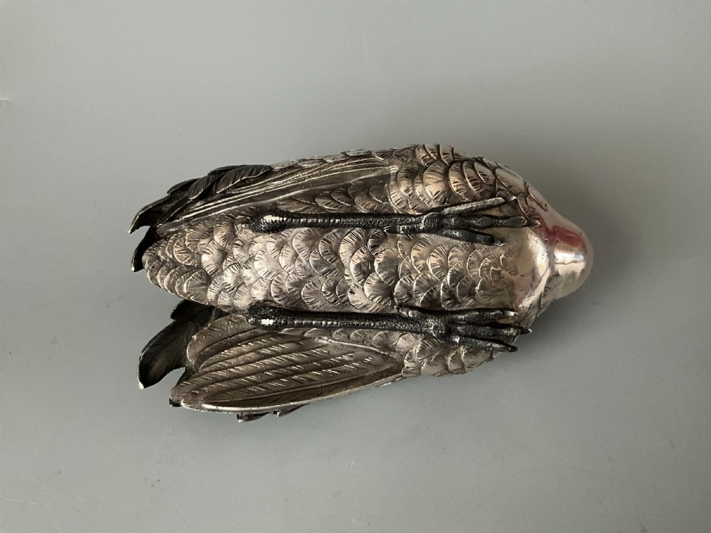 JAPANESE SILVER CRANE FORM KORO. View V