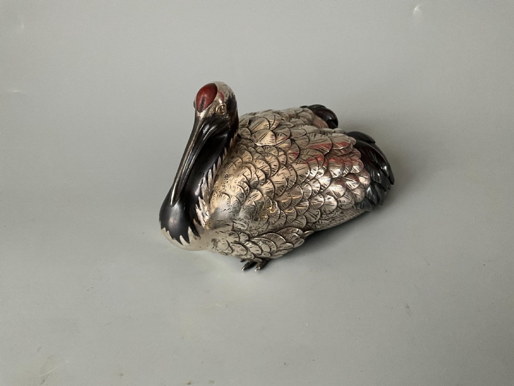 JAPANESE SILVER CRANE FORM KORO. View VI