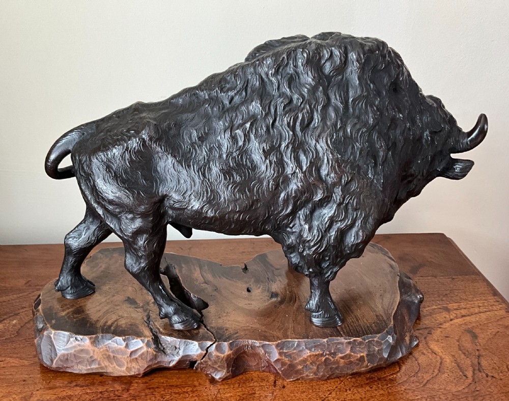 Fine large Japanese bronze of a Bison by Genrysai Seiya. View III