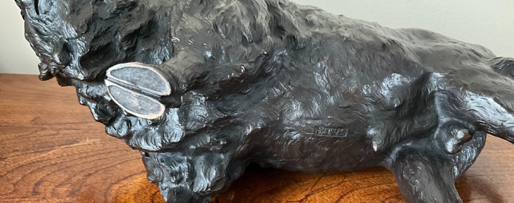 Fine large Japanese bronze of a Bison by Genrysai Seiya. View IV