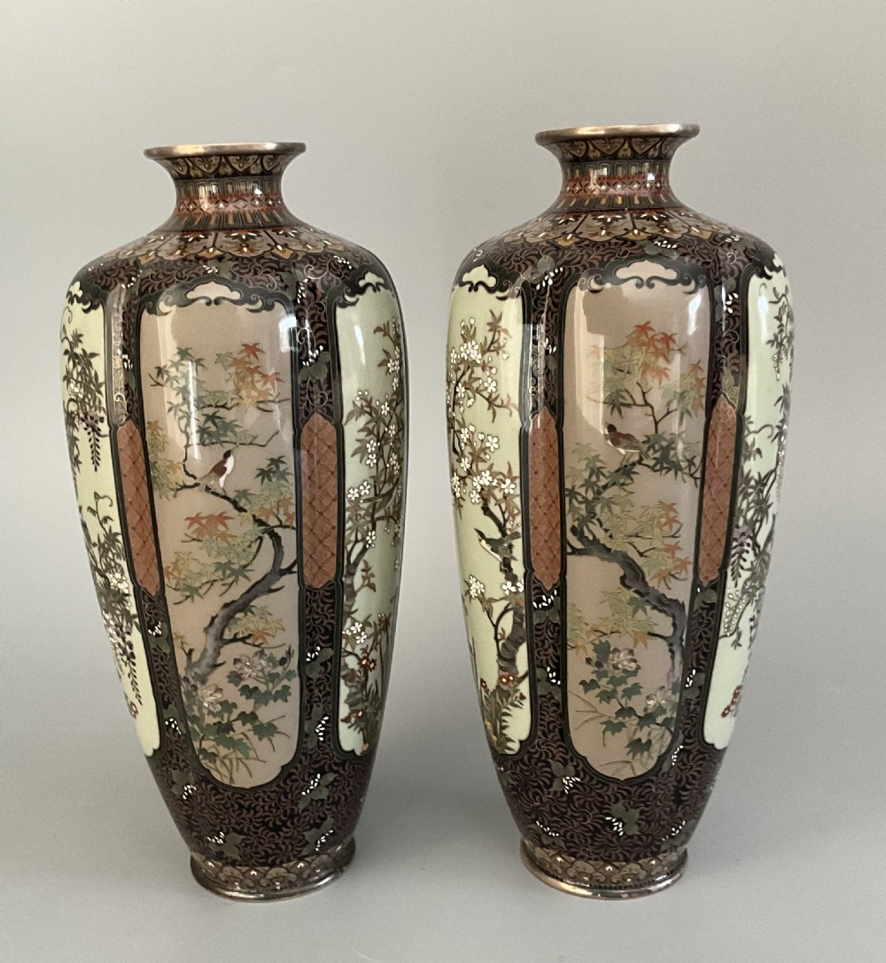 Pair Japanese cloisonne vases attributed to Hayashi. View VI
