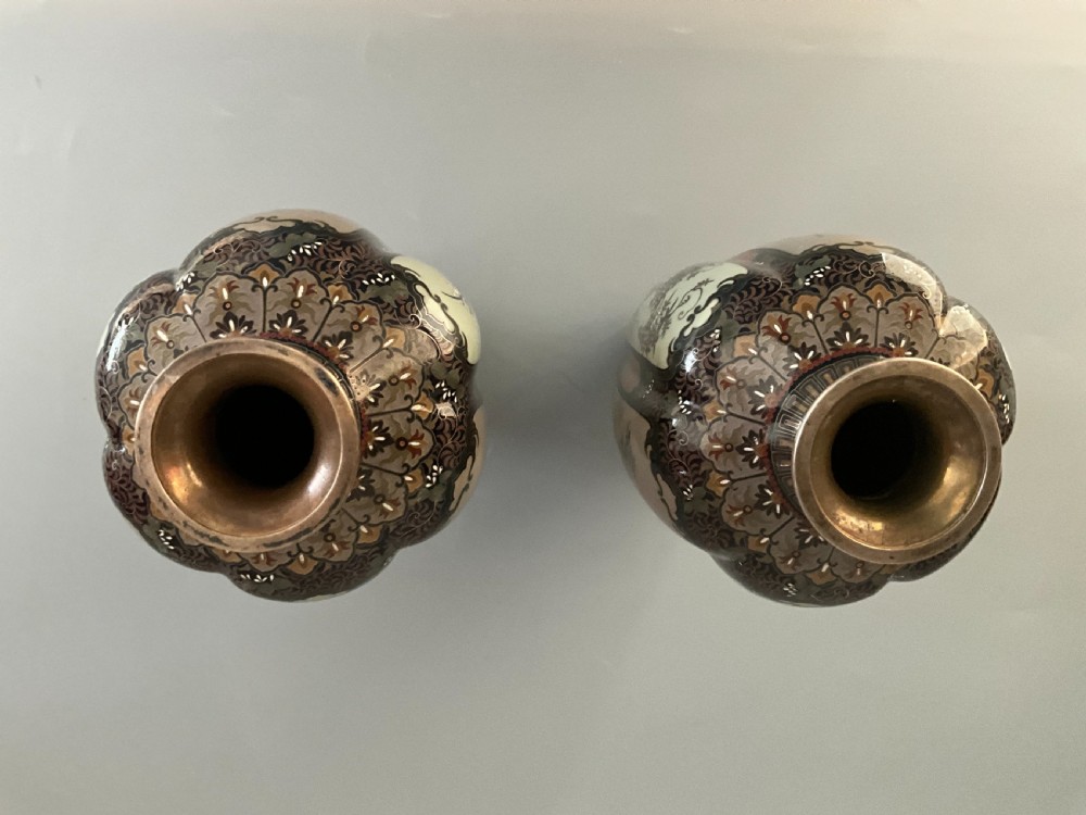 Pair Japanese cloisonne vases attributed to Hayashi. View IX
