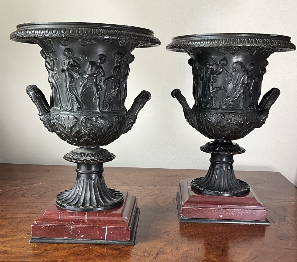 Pair of wonderful quality `Grand Tour` bronze urns. View II