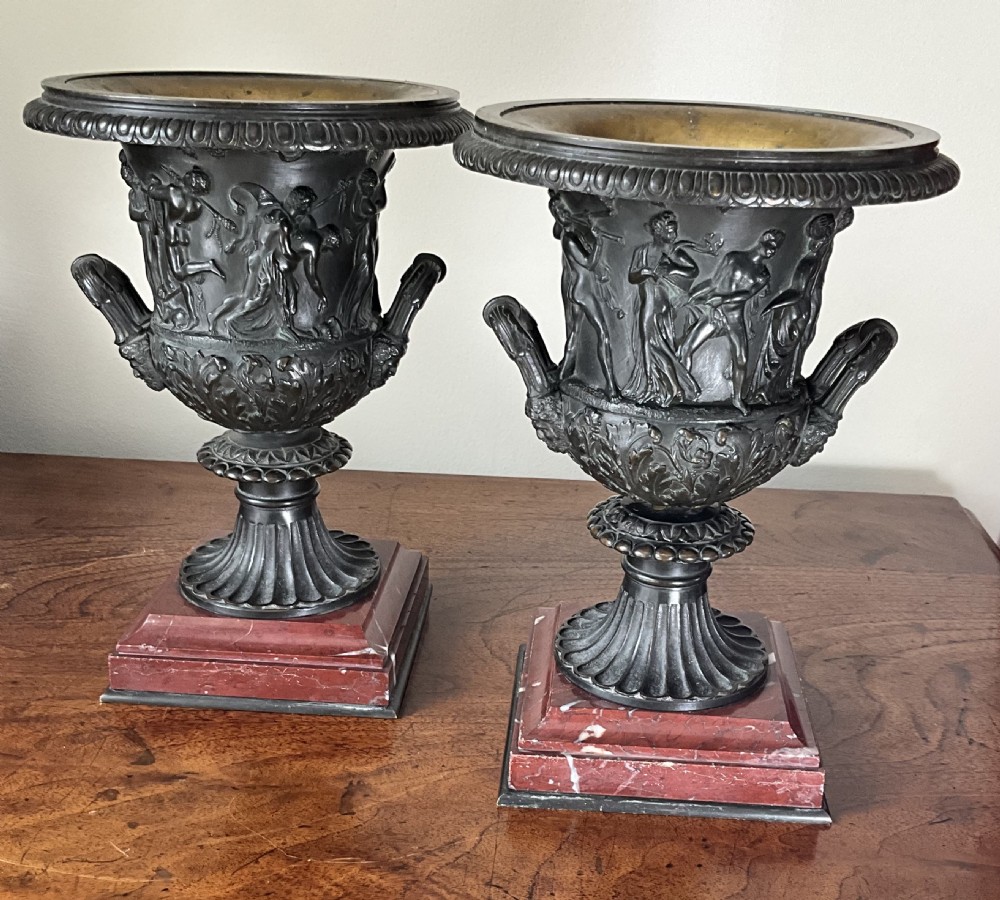 Pair of wonderful quality `Grand Tour` bronze urns. View III