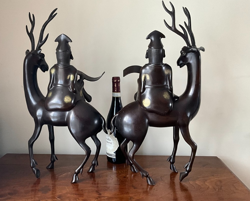 Large pair CHINESE BRONZE CENSORS of SHOU LI . View IV