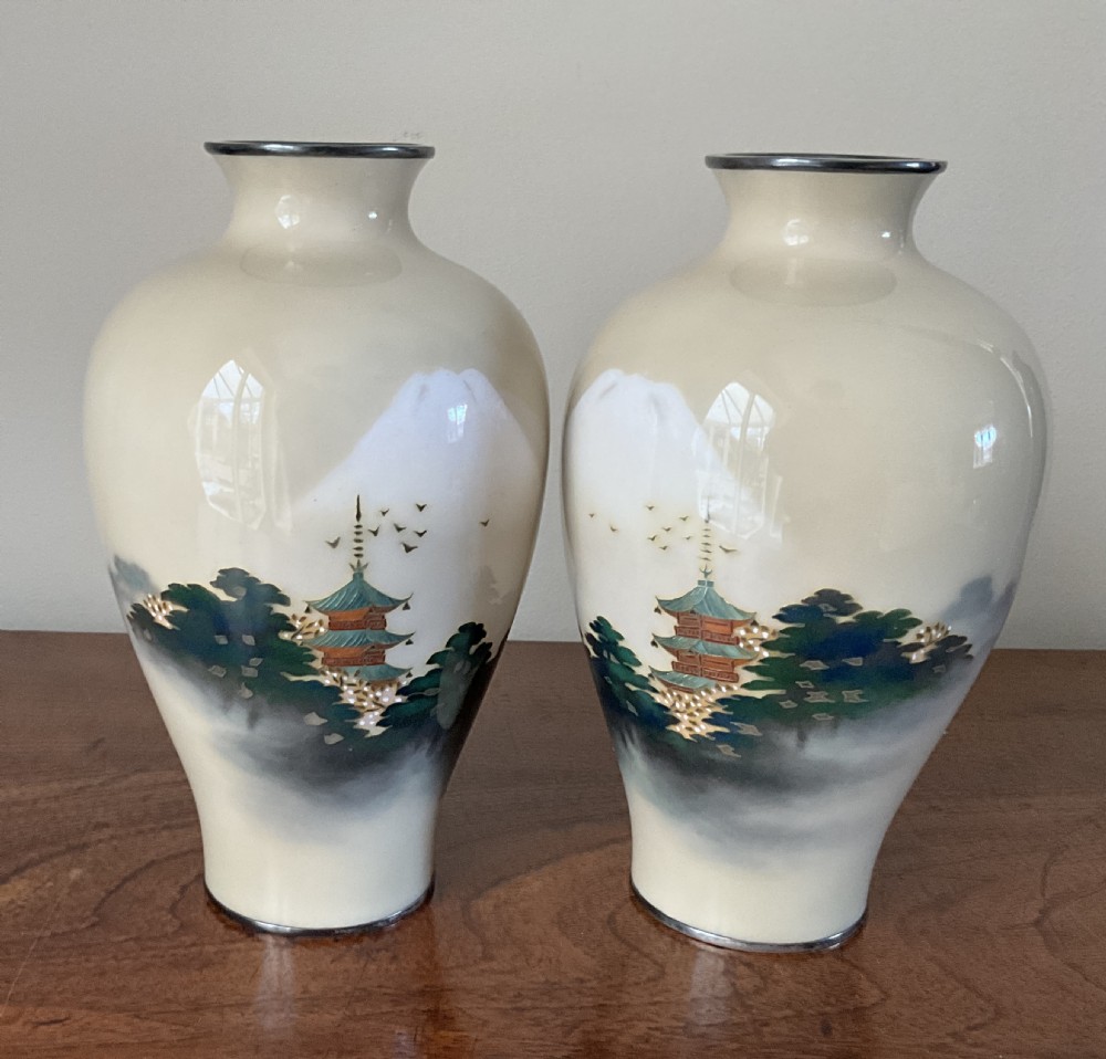 Stunning pair Japanese cloisonne vases by ANDO.