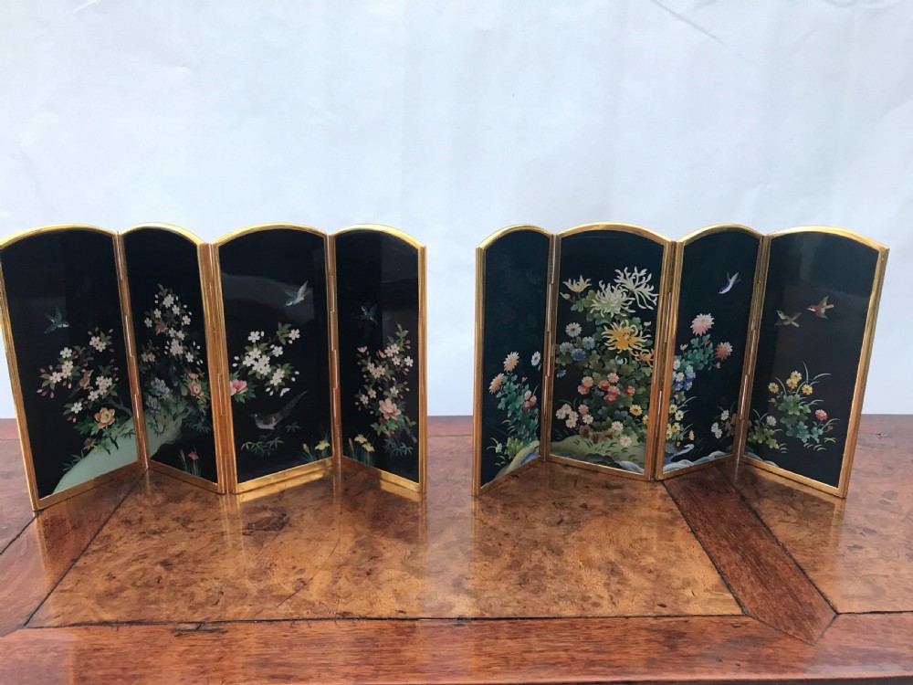 Two very attractive Japanese cloisonne table screens by INABA.