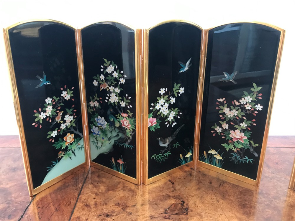 Two very attractive Japanese cloisonne table screens by INABA. View III